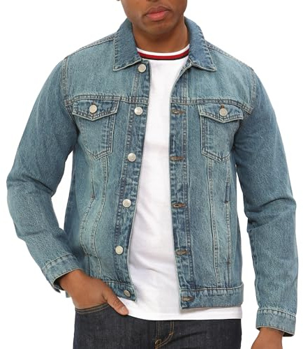 NOROZE Men's Jacket Denim Trucker Jacket Classic Washed Vintage Style Jeans Coat For Men (XL, Light Blue)