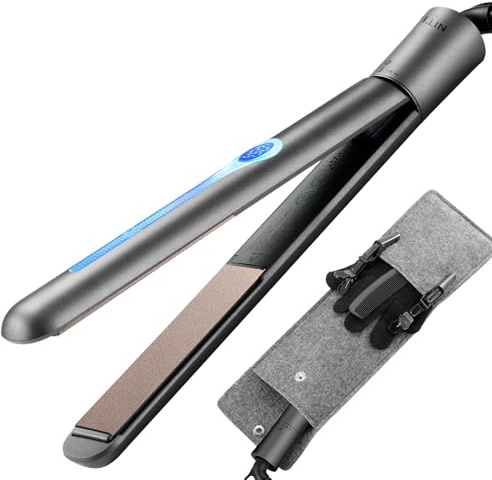 NITION Ceramic Tourmaline Hair Straighteners LCD Flat Iron MCH 10s Fast Heating Up. 1 Smooth 3D Floating Plate Healthy Straightening Tools. Travel Pouch Bag. Dual Voltage. Luxury Gift Box. Black