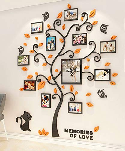 Árbol Pegatinas de Pared - 3D Árbol Familia Marco de Fotos DIY Murales Stickers Decoración para Salón Dormitorio Oficina Habitación Pegatinas Pared (3 Naranja,M:160 * 132cm)