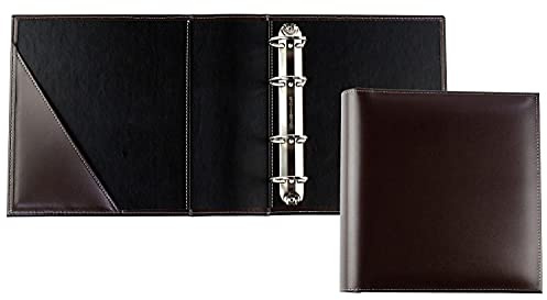 DELMON VARONE – Carpeta de anillas personalizable, DIN A5 XXL, piel marrón de primera calidad, carpeta de anillas para archivar certificados y archivos, carpeta de documentos con compartimento