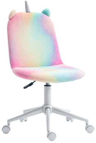Vinsetto Fluffy Unicorn Office Chair with Mid-Back and Swivel Wheel, Cute Desk Chair, Rainbow Multi-Colored