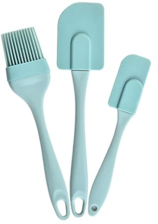 3pcs Cuisine Spatule Pâtisserie Pinceaux et Maryse en Silicone résistantes à Chaleur- Ustensiles en Silicone Lot de 3 Spatule à pâtisserie SET (bleu ciel)