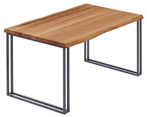 LAMO Manufaktur Esstisch Küchentisch Schreibtisch Couchtisch aus Massivholz, mit Baumkante 100x60x76 cm (AxBxH), Frame, Dunkel/Anthrazit, LOB-01-A-004-7016Fr