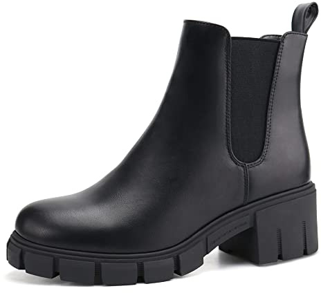 JABASIC Chelsea Boots für Damen Elastische Plateau-Stiefel zum Hineinschlüpfen (39,Schwarz)