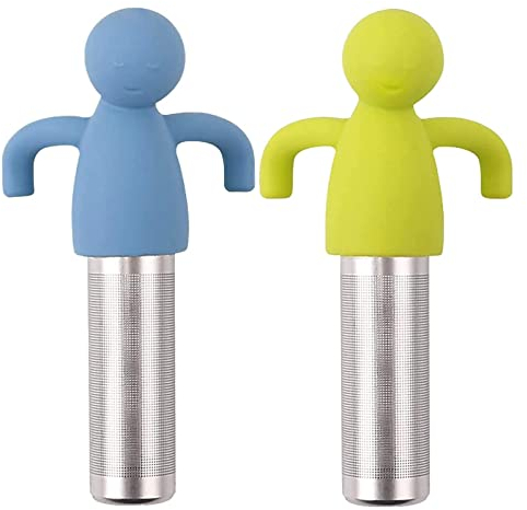 304 Edelstahl Teesieb Teefilter Tea Infuser Teeei Losen Tee Teesieb Teeei Teefilter Kreatives Humanoides Teesieb,Teesieb mit langem Griff aus Edelstahl für losen Tee und Mulling Gewürze (2 Stücke)
