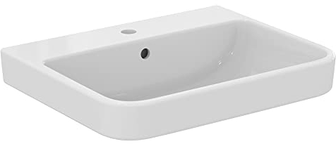 Ideal Standard - i.life B Lavabo da 60 cm con foro centrale per la rubinetteria aperto e foro del troppopieno. Colonna, semicolonna e sifone d'arredo da acquistare separatamente. Bianco