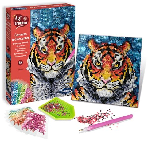 Sentosphère 3920270 Bastelset Strassstein-Bild, Motiv Tiger, Kreativ-Set, DIY für Kinder und Erwachsene
