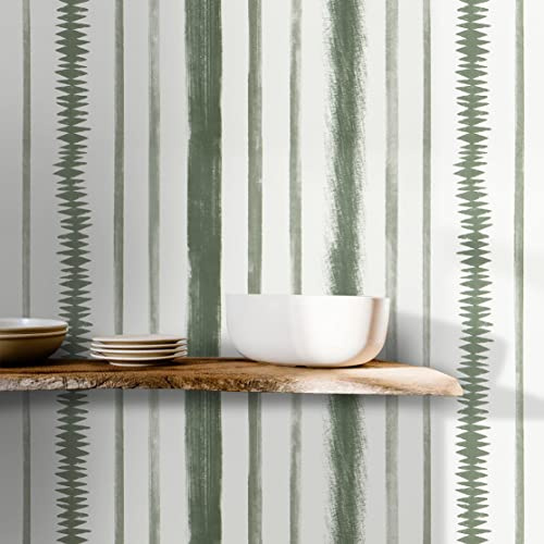 Timeet Peel and Stick Wallpaper Dark Green and White Contact Paper 17.3×393.7 Line Stripe Wallpaper Removable Self Adhesive Wall Paper for Bedroom Bathroom Decor