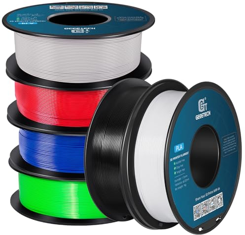 GEEETECH PLA Filament 1,75mm für 3D Drucker, 6 Rollen (Schwarz+Weiß+Grau+Rot+Grün+Blau) 6 x1KG Farben Bundle
