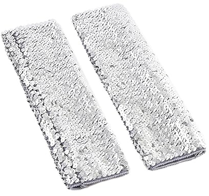 Fingerlose Pailletten Handschuhe,Halbfingerhandschuhe mit Pailletten,Arm Warmers Long Stulpen Handschuhe,für Maskeradepartys Halloween Cosplay Accessoires Opernaufführungen,Silber,9×21cm
