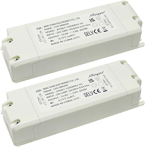 2er LED Trafo 12V 60W 5A Netzteil, Trafo 230V auf 12V Treiber, LED Transformator 12V Kein Flimmern für G4, MR11, GU5.3, MR16 Lampen, Lichtstreifen