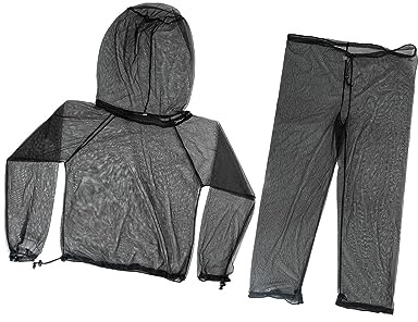 MagiDeal Moskitonetz-Anzug, Netz-Kapuzenanzüge, atmungsaktive Ghillie-Anzüge, Jacke, Kapuze, Hosen, Angelanzug, Imkeranzug für die Jagd, Erwachsene, Schwarz XL XXL