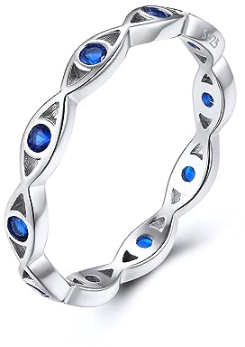 FOCALOOK 925 Silber Böses Auge Ring Größe 52mm Solitär Türkisches Auge Nazar Boncuk Böser Blick Nazar Amulett Silberschmuck für Frauen Herren