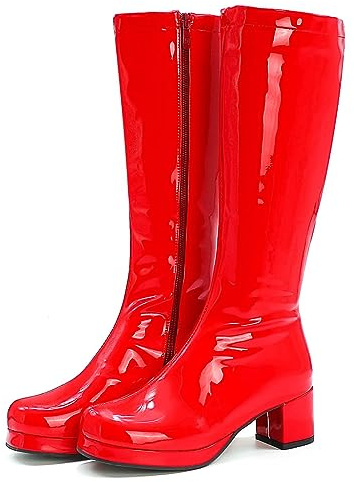 Stivali Alti Color Caramella Lucidi Donna,Stivali Cavallerizzo Zip Laterale per sfilate di Moda Casual,Stivali al Ginocchio Tacco Pelle Verniciata Sexy,Rosso,39 EU