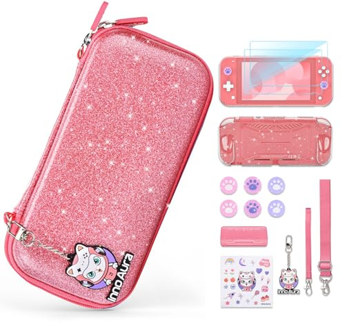 innoAura Switch Lite Sac, Paillettes Roses, Switch Lite, Set de valises
