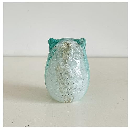 DECRZPB Farbige Glasur-Kunst grüne Eule Glasfigur handgefertigt Briefbeschwerer aus geblasenem Glas Geschenk für Geburtstag Heimdekoration Tischdekoration