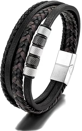 JSNOM Armband Herren Lederarmband Geschenke: Geflochten Leder Weihnachten Vatertag Valentinstag Geburtstagsgeschenk Liebesgeschenke Schmuck Geschenk für Freund Ehemann Papa Männer