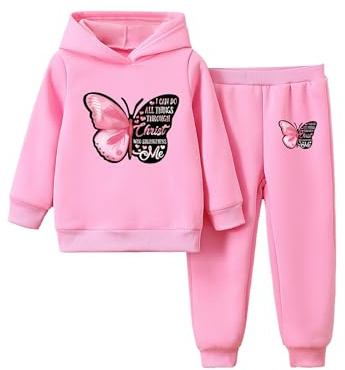 Doomiva Ensemble Jogging Enfant Fille Survêtement Sweat à Capuche avec Pantalon de Sport Tenue de Running Rose 5-6 ans