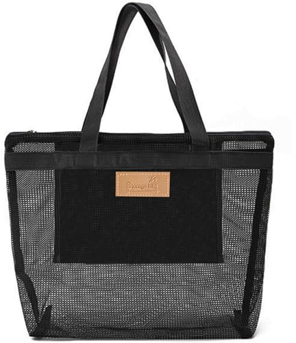 Toguma Mesh-Strandtasche Pooltasche Schwimmtasche für Reisen Strand Fitnessstudio Mesh-Aufbewahrungstasche Schwarz