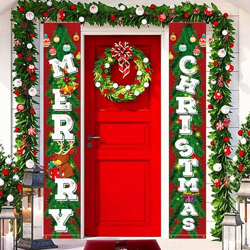 WDEC Türbanner Weihnachten Türdekorationen Frohe Weihnachten Türbanner Happy New Year Plaid Veranda Schilder Weihnachtsbanner Hängende ​Outdoor Indoor Decor für Wand Outdoor Indoor Party Decor