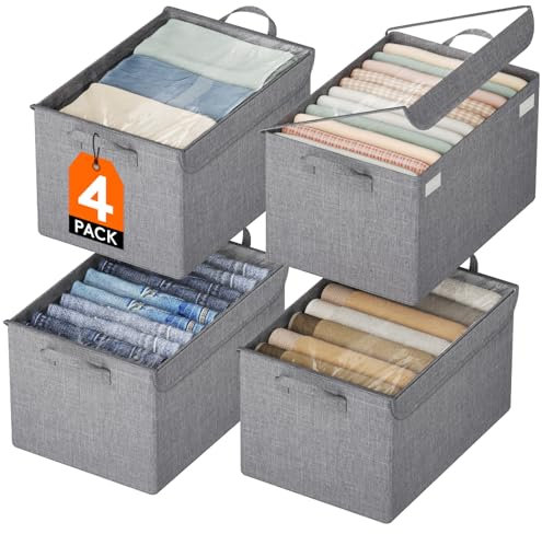 Lifewit Set di 4 Scatole Portaoggetti Oxford Con Coperchio Trasparente, Organizer Armadio, Contenitori per Armadio Salvaspazio, Organizer Cassetti, Vestiti, Libro, Giocattoli, Grigio Chiaro, Medio