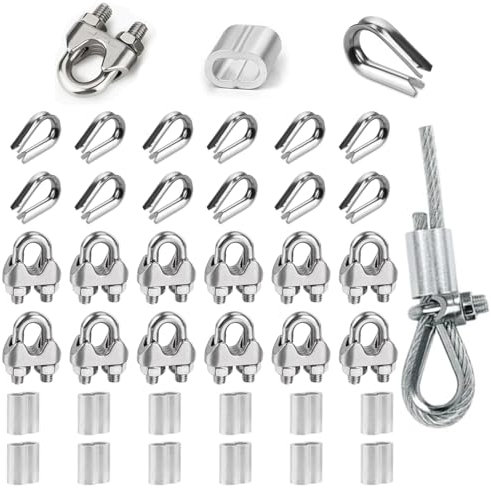 RHQFDM Morsetti per Funi Metalliche 12 PCS M3 Morsetto per Fune Metallica,Morsetto per Fune Metallica in Acciaio Inox 304,Morsetti per Funi Metalliche per Il Fissaggio di Tende da Sole e Stenditoi