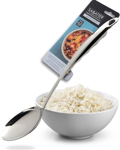 Sabatier Professional Large Metal Serving Spoon - Mirror Polished Stainless Steel Cooking Spoon Presenting Mash, Salads & Desserts. Strong Construction. 25 Year Guarantee, Dishwasher Safe