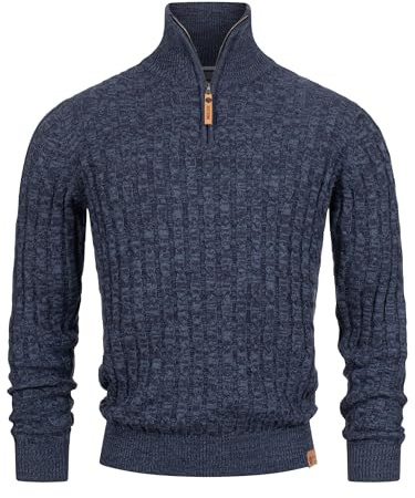 Indicode Herren INHector Strickpullover mit Stehkragen und Reißverschluss | Klassischer Herrenpullover für Business und Freizeit, Strickoberteil, Strickpullover, Freizeitpullover, Pullover für Männer
