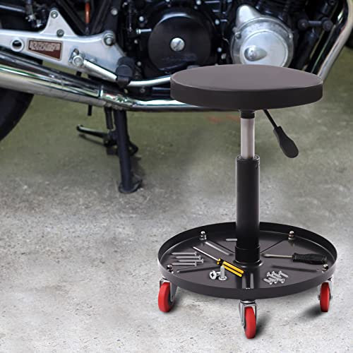 ieLsngai Werkstatthocker Verstellbarer, Höhenverstellbar Werkstattstuhl mit Rollen, Teleskopischer Werkstattsitz 44-56cm, Max Belastung: 300lbs