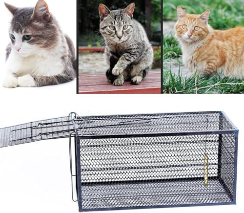 Trampa para Animales Jaula Trampa para Conejos - Trampa para Gatos para Gatos callejeros, Trampa Humana para Gatos Salvajes a Prueba de óxido y Duradera para Granjas, Jardines, Huertos domés