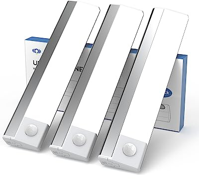 JACKYLED Schrankbeleuchtung, 3 Stück Batteriebetriebene Unterbauleuchte Küche LED mit Bewegungsmelder, Stick-on Nachtlicht für Schrank, Küche & Speisekammer (Batterie nicht enthalten)