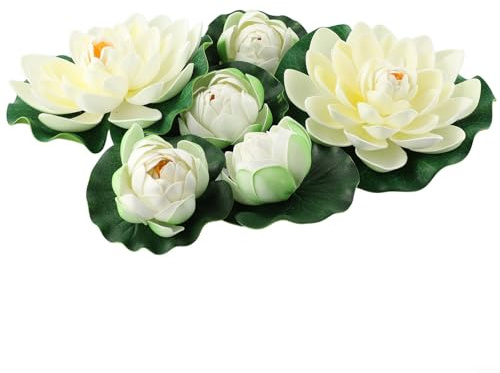 HomeVortex Künstlicher schwimmender Lotus, 6 Stück, künstliche schwimmende Schaumstoff-Lotus mit Seerosen-Pad, für Teich, Garten, Fisch, Teich, Aquarium-Dekoration