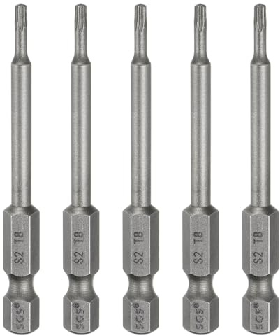sourcing map 5 puntas de destornillador de cabeza Torx T8 de 1/4 de pulgada, vástago hexagonal de 65 mm de largo, magnéticas, sin agujero, a prueba de manipulaciones, 6 puntos, destornillador de