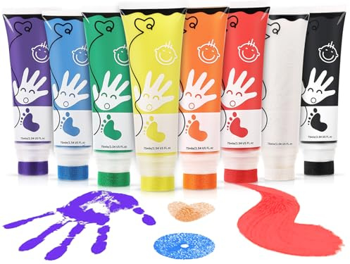 TOGOU2S Washable Paints for Kids, 8 Colors 75ml Kids Painting Set, Paint Sticks for Children, Toddler Painting Set, Finger Paints, Baby Safe Paint with Sponge, Arts and Crafts for Kids Age 3