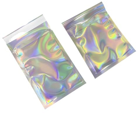 WACCOMT Pack Sobres de polietileno holográficos metálicos plateados autoadhesivos, bolsas de papel de aluminio con purpurina para envío, embalaje, correo, envoltura de regalo para pequeñas empresas