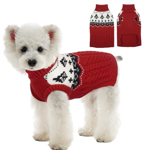 Kuoser Hundepullover Winter Strickpullover für Hunde, Weicher Warmer Hundepulli, Hundekleidung für Kleine Hunde, Rot S