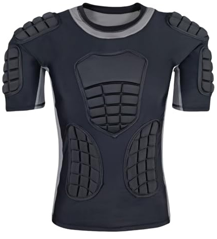 Topeter Men’s Padded Football Shirt with Chest, Rib, Back, Shoulder Pads, Impact Protection Shirts for Rugby, Baseball