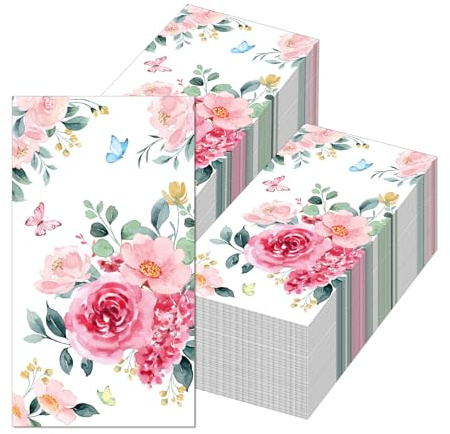 ParPix 20 Stk Rosen Servietten Hochzeit, 34x40cm Rosa Servietten Blumen, Rosenblumen Papierservietten, Hochzeitsdeko Servietten，Rosen Papierservietten für Valentinstag, Hochzeit, Babyparty, Geburtstag