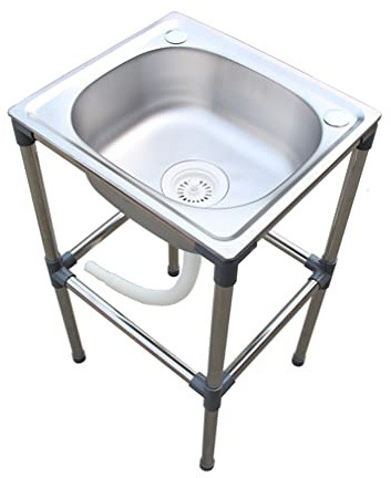 Portable Outdoor Kitchen Sink Unit Free Standing Utility Sink with Plastic Drainage Pipe Single Bowl 29 Height Ideal for Camping Farmhouse Cafes & Hospitals (37x32x70cm)