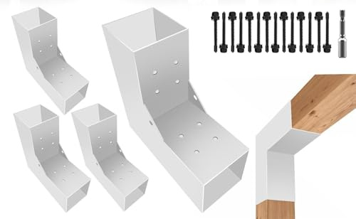 ITeVe.GD Pergola DIY Bracket Kits,2-Way L Shaped Corner Brackets for 4x4(Actual:3.5x3.5) Indoor Wood Beam,White Metal Gazebo Brackets for Outdoor Pergola,Proch,Log Cabin W/Hardware(4Pack)