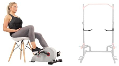 Sunny Health & Fitness Magnetic Under Desk Pedal Exerciser, Dual Function Mini Exercise Cycle Bike + Power Rack and Cage Add-on Attachment Accessory