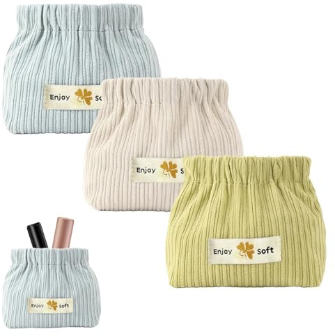 3 PCS Corduroy Elastic Hair Tie Organizer,13x12x5cm Shrapnel Portable Pouch,Mini Bag for Purse Lipstick Organiser,Corduroy Elastic Storage Bag,Small Cosmetic Bag for Handbag