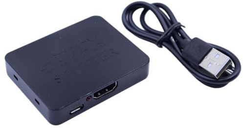 Durlo Divisor HDMI de 1 entrada y 2 salidas, compatible con dos monitores 4K, compatible con dos televisores simultáneamente, divisor HDMI de 2 vías para proyector de TV LCD HD (negro)