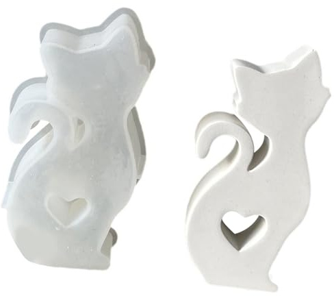 Moules En Silicone De Chats Coeur Creux Pour La Fabrication Savon Bougie Fondant Résines Époxy Moule Sculpture Animale Moulage Fabrication Bougies