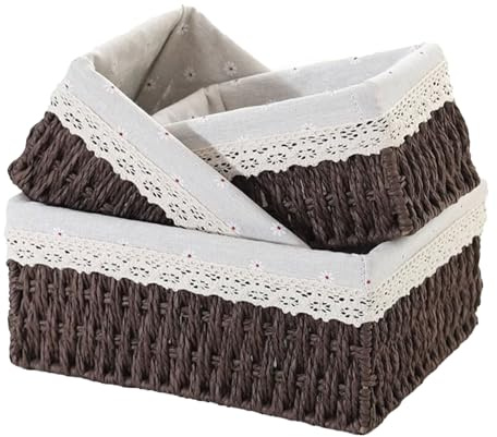 KiKiHong 3er Set Aufbewahrungskorb Handgewebt Umweltfreundlich | für Kinderzimmer,Badezimmer & Schlafenzimmer,Socken,Schminke ,Wickeltisch-Zubehör (Braun)