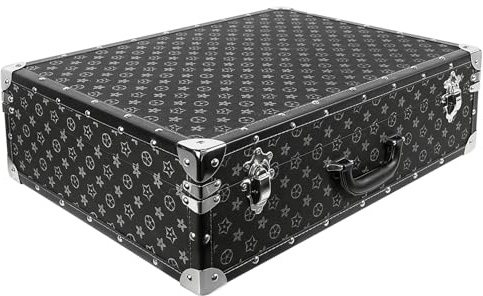 DreamsEden Large Decorative Wood Storage Trunk - Vintage Floral Pattern Antique Black PU Leather Wooden Box Suitcase for Home Decor