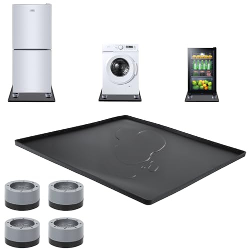 BigKing 60 x 60 cm Tapis Pour Frigo Silicone Avec Bord Surélevé, 4 Pièces Rondes Rehausseur Pieds, Tapis Anti Vibration Machine a Laver, Protège Le Sol Du Réfrigérateur, éviter Les Fuites D'eau