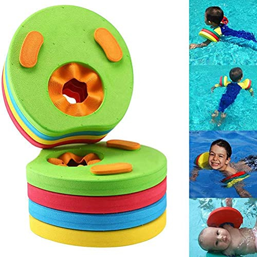 Cuifati Colorful EVA Swim Float Discs for Kids, 4 Pcs Dual Chamber Arm Bands with 60 Kg Bearing Capacity, Non-Inflatable Buoyancy Circles Rings, Perfect for Learn-to-Swim Aid (A)