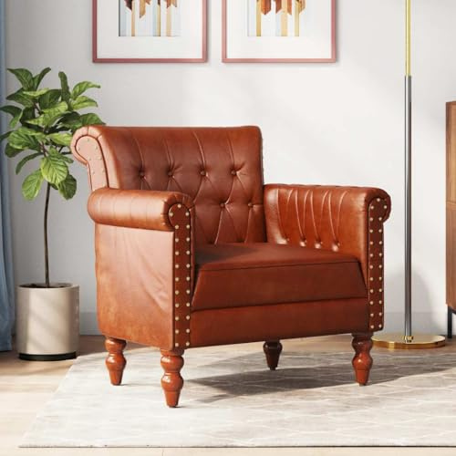 Mokuyary Sessel Braun Echtes Ziegenleder Sessel Wohnzimmer, Cocktailsessel Fernsehsessel Lesesessel, TV-Sessel für Schlafzimmer, Wohnung