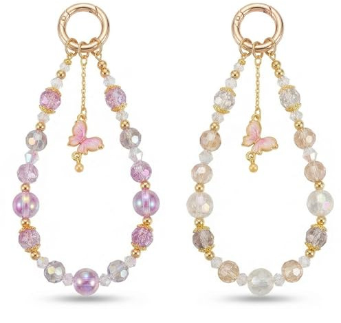 Zimoer Collier Court pour Téléphone Femme, Bracelet Universel avec Perles, Incrustation de Cristal, Élégante Lanière Anti-Perte pour Smartphone, Compatible avec Toutes Les Coques de Téléphone
